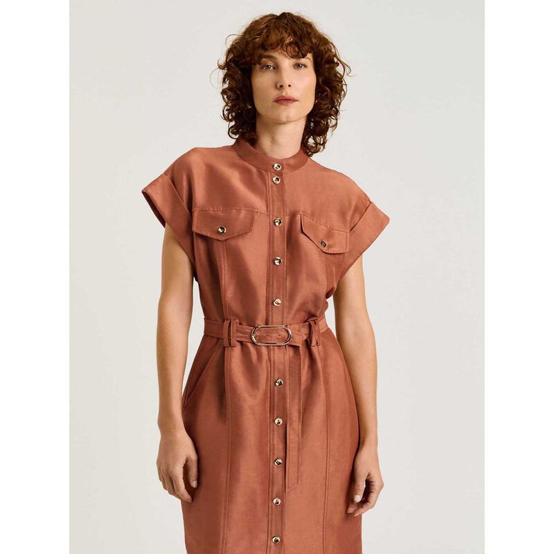 Veronika Maine Linen Viscose Blend Utility Midi Dress image number 3